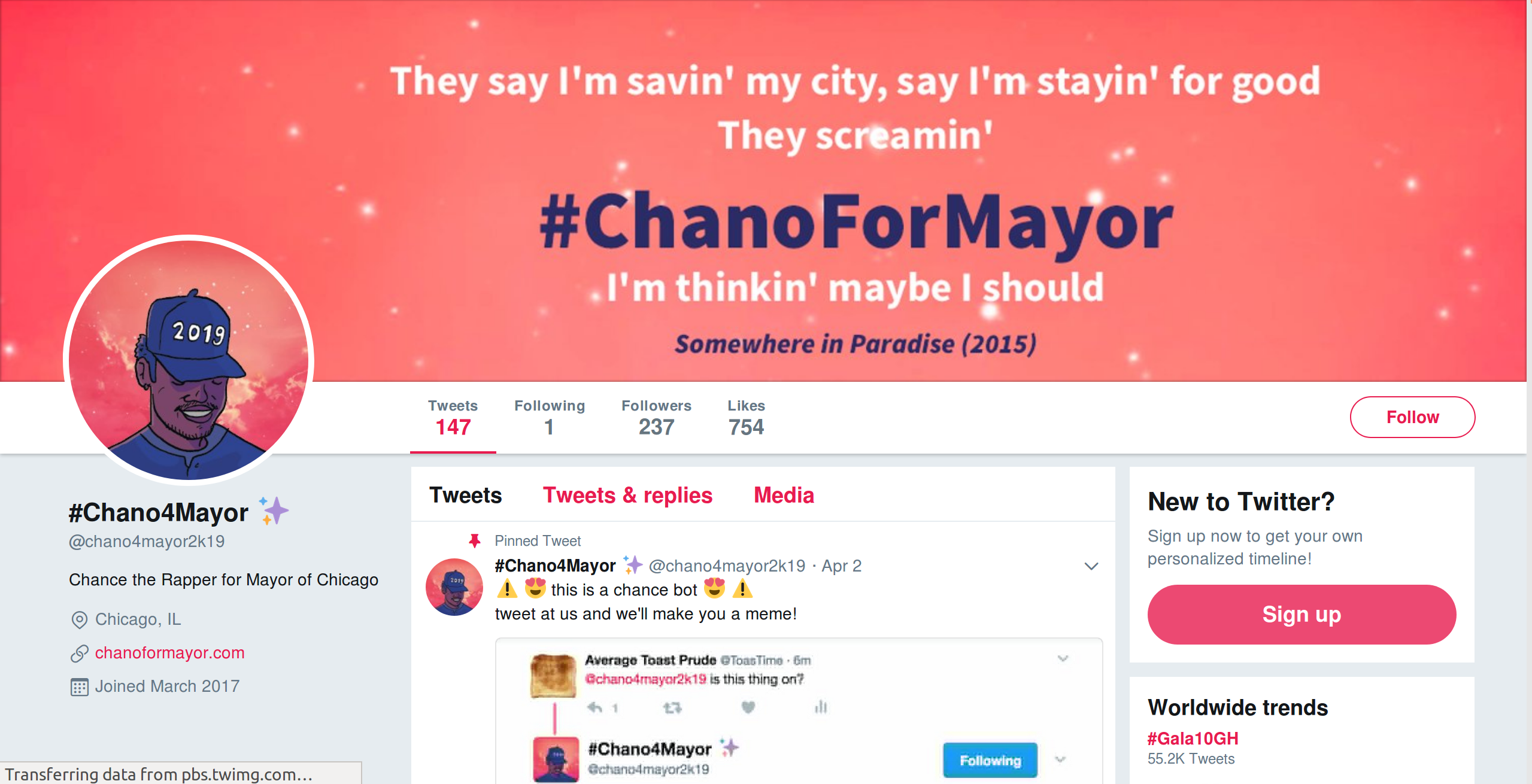 Twitter account for Chano4Mayor2k19