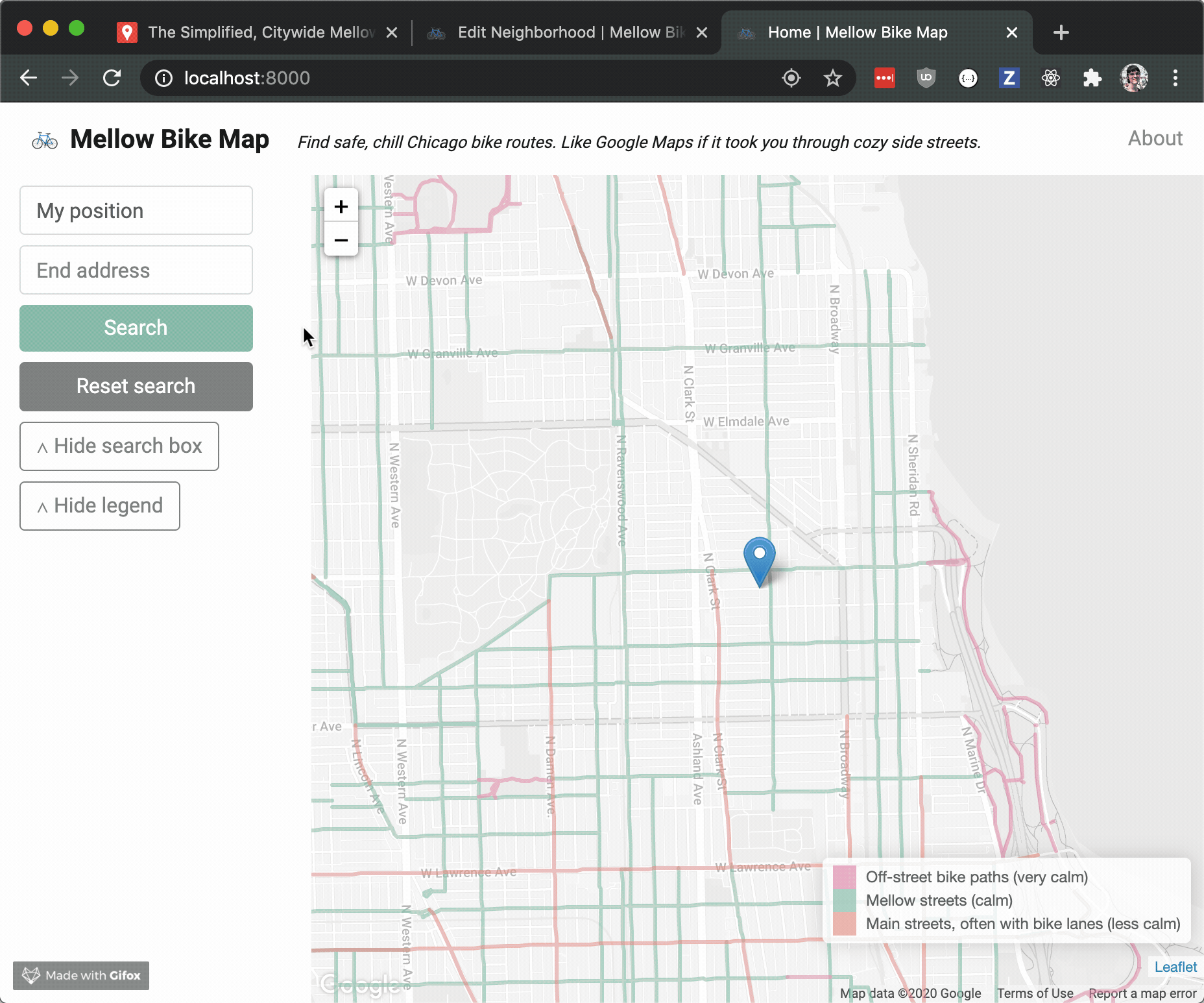 A user entering a route on Mellow Bike Map